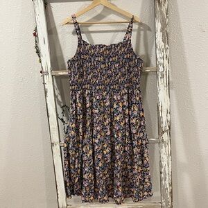 Old Navy Floral Smocked Midi Dress - Black and Pink